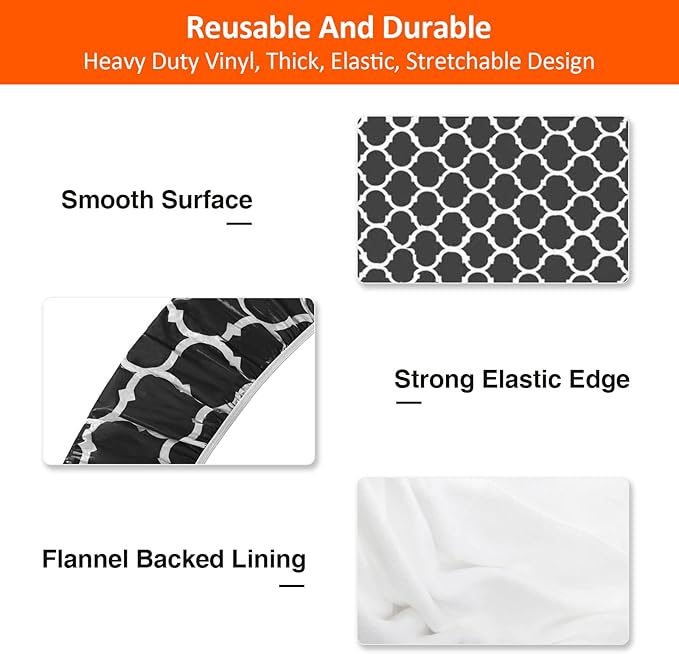 7ft Picnic Table and Bench Cover, Camping Essentials RV Gear, 84 in Waterproof Windproof Outdoor Elastic All Around Tablecloth, Fitted Rectangle Tables and Seats, Black-White Moroccan