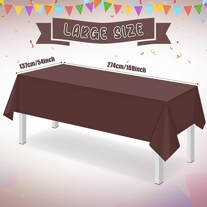 16 Pack Brown Plastic Tablecloth for Rectangle Tables, Premium Decorative Brown Disposable Table Cloths for Parties, Bulk Rectangle Party Table Cover for Birthday, Wedding, Anniversary, 54 x 108 Inch