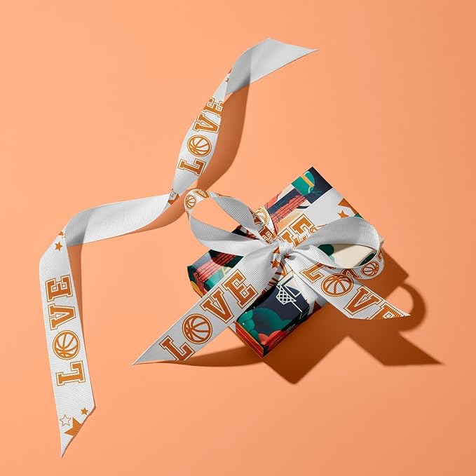 Basketball Ribbon, 6 Pack (5/8 Inch x 3 Yards Each), Grosgrain Sports Ribbons for Team Spirit, Party Decoration, DIY Hair Bows, School Events & Gift Wrapping