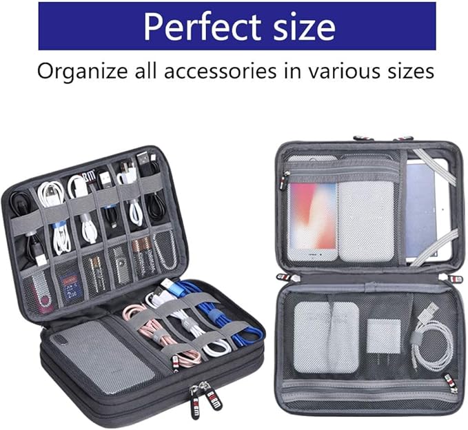 Electronic Cable Organizer Bag - Portable Travel Double Layers Electronic Digital Accessories Storage Pouch Bags for SD Card Case, USB Flash Drive,Charging Cords, USB Charger, Mini Tablet