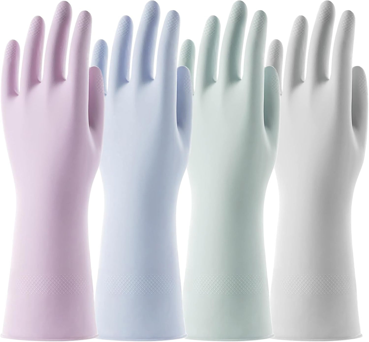 Rubber Cleaning Dishwashing Gloves 4 Pairs Reusable Kitchen Glove for Washing Dishes & Household Bathroom Cleaning Dish Gloves with Flock Lining Anti-Slip Grip Waterproof Thick Long-lasting Colorful M