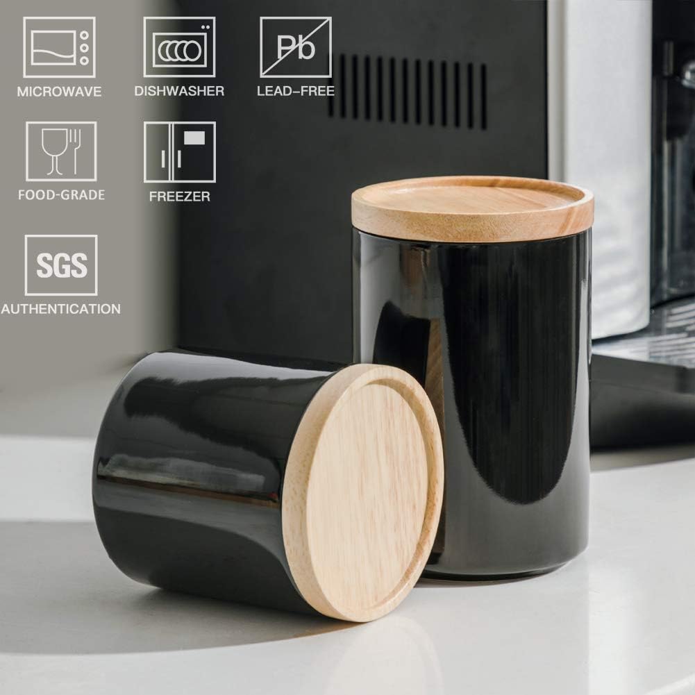 Sweejar Kitchen Canisters Ceramic Food Storage Jar, Stackable Containers with Airtight Seal Wooden Lid for Serving Ground Coffee, Tea, Sugar