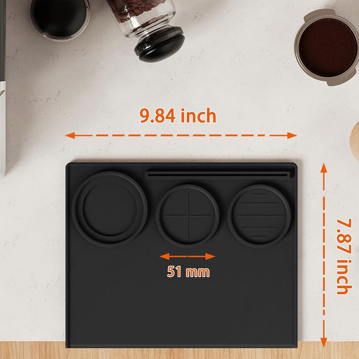 Espresso Tamping Mat, Silicone Coffee Tamping Mat with Three Grooved Sections Suitable for 51mm Tamper and Coffee Distributor