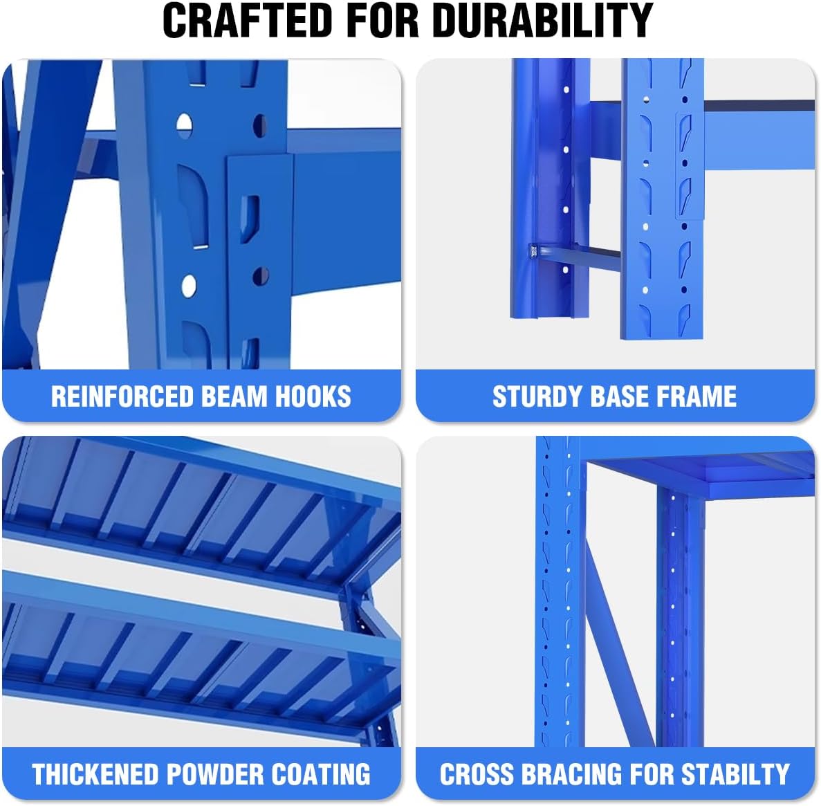 Storage Shelves Heavy Duty, Metal Garage Shelving Units, 4 Tier Storage Rack Shelf, Steel Industrial Shelving, Adjustable Standing Shelf for Basement/Warehouse (Blue, W59.06*D19.69*H78.74)