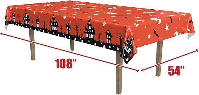 Beistle Haunted House Tablecovers, 54” x 108”, 2 Pieces – Plastic Table Cloth, Rectangular Tablecloth, Halloween Tablecloth, Holiday Tablecloth, Halloween Plastic Tablecloth, Halloween Decorations
