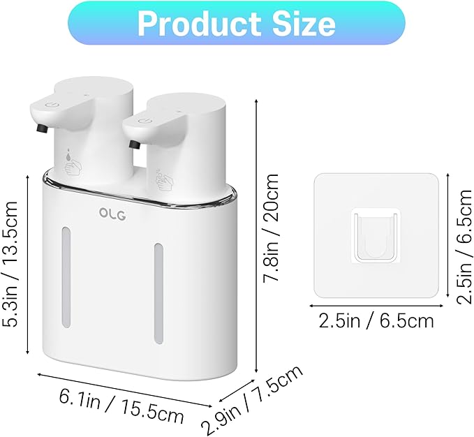 OLG Touchless Soap Dispenser - Automatic Hand - Dual Tank - 27 fl oz - Dish Detergent - Kitchen Bathroom - Foam and Liquid