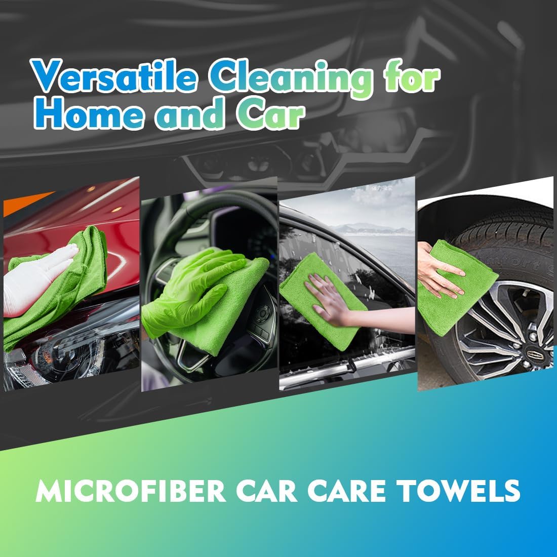 Homexcel Green Microfiber Cleaning Cloth 12 Pack, 12.5 x 12.5 inch Microfiber Towels for Cars, Ultra Absorbent Car Washing Cloth