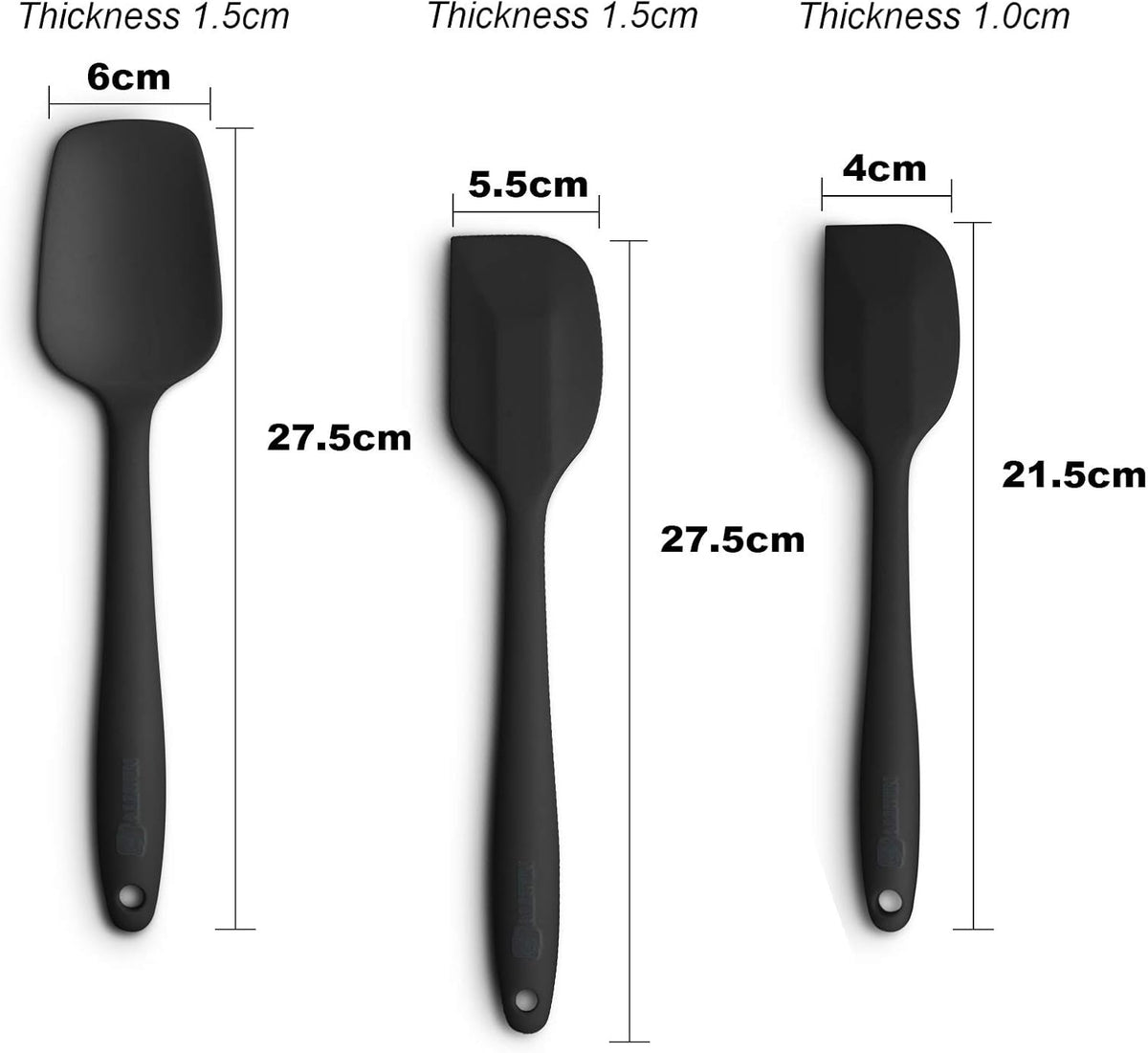 Silicone Spatula 3-piece Set, Ergonomic Handle High Heat-Resistant Spatulas, Non-stick Rubber Spatulas with Stainless Steel Core, Black