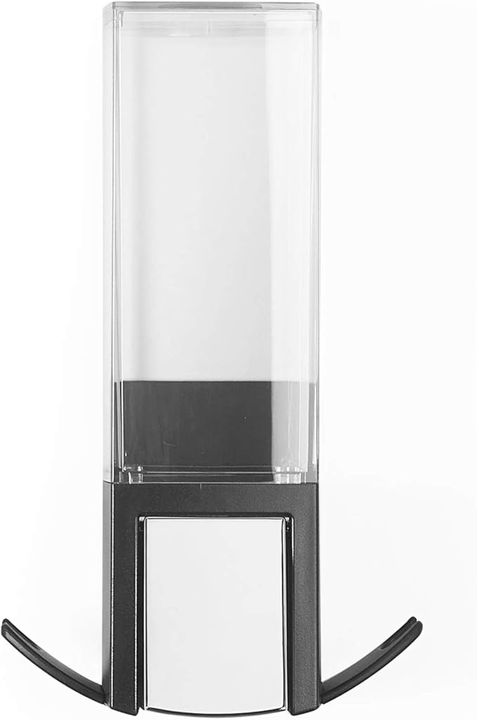 Compactor Wall Mounted Single Soap Pump Dispenser, No Drilling Soap Bottle, 500 ml Capacity with 2 Storage Hooks, 12.1 x 12.1 x 20.6 cm, Durable ABS, Black/Chrome, RAN9654