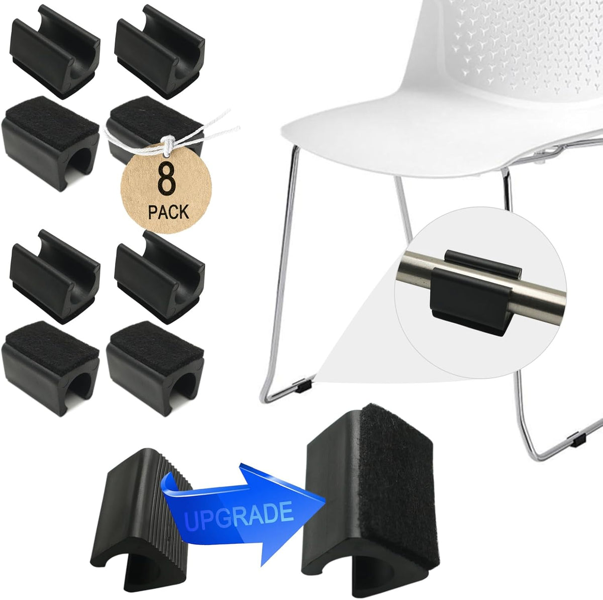 Rectangle U Shaped Chair Leg Tips Cap with Felt Pads,Furniture Feet Protectors Slide Smoothly Glides,Protect Hardwood Floor No Scratches No Noise,Fit 14mm(9/16inch) Diameter Tubular Legs (Black 8PCS)