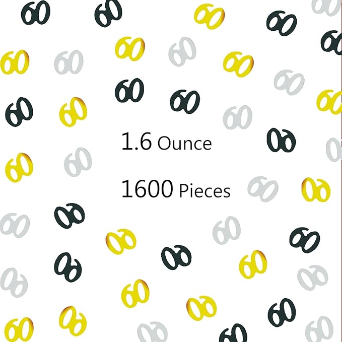 Confetti 60 Confetti 60th Scatter Table Decoration for Anniversary Birthday Retirement Party Supplies.(60 Golden Black Silver)