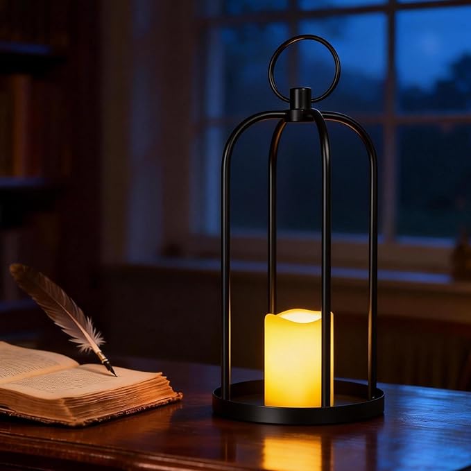 Candle Lantern 15" Metal Outdoor Lanterns with LED Flameless Candle Hanging Holder Decorative Hanging Lantern for Table Centerpieces, Porch, Patio 1 Pack