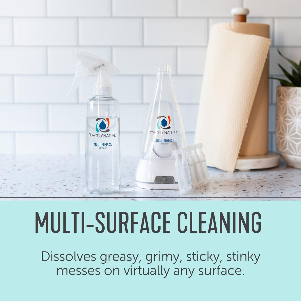 Force of Nature Multi-Purpose Cleaner & Deodorizer Extra Value Bundle - Reusable Bottle, 25 Refills - EPA Registered, Toxin-Free All-Purpose Natural Cleaning Supplies