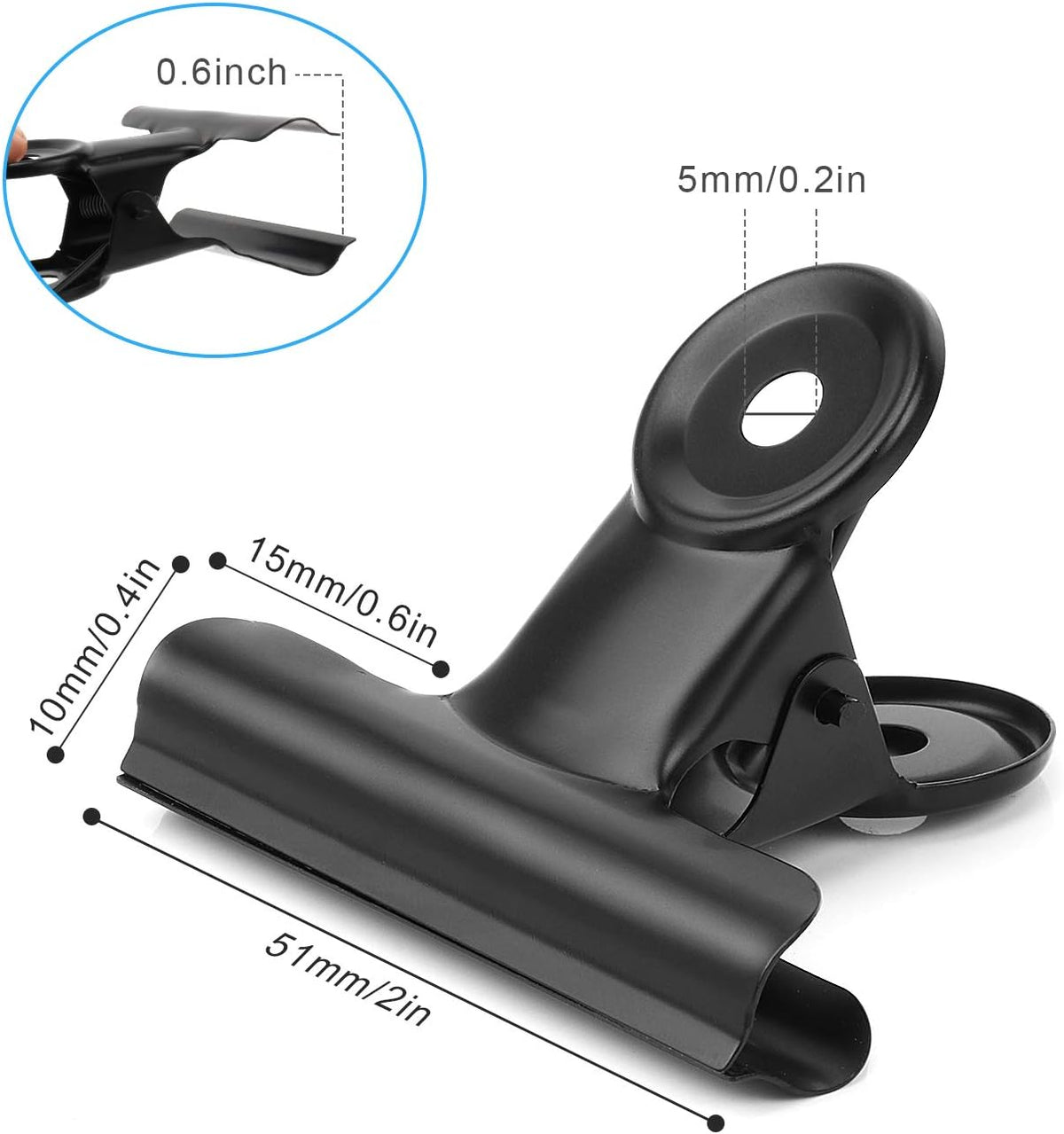 20 Pack Bulldog Clips 2 Inches Large Hinge Paper Clips Metal Hinge Clips for Crafts, Food Bags, Drawings, Photos at Home Kitchen & Office Usage, Black, 51mm