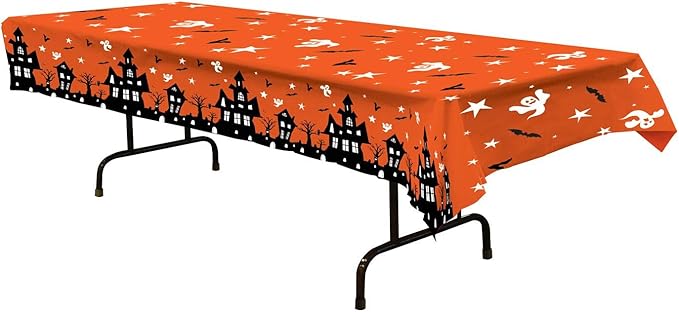 Beistle Haunted House Tablecovers, 54” x 108”, 12 Pieces – Plastic Table Cloth, Rectangular, Halloween