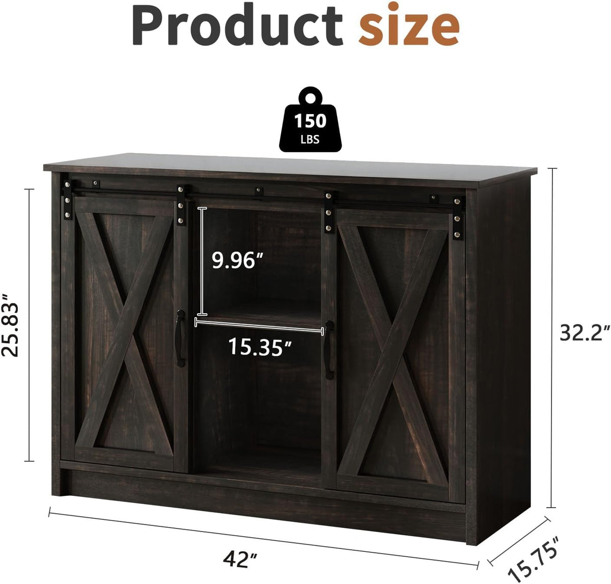 4 Ever Winner Coffee Bar Cabinet with Sliding Barn Doors, 42” Sideboard Buffet Cabinet with Storage