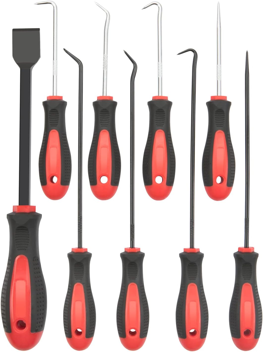 Rotation Precision Hook and Pick Set with Scraper, 9 Piece Set, Chrome Vanadium Steel Shaft, for Remove Hoses and Gaskets