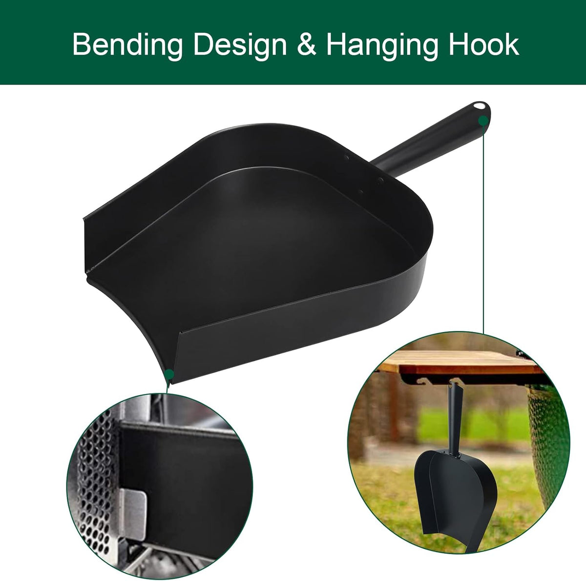 18” BBQ Ash Removal Tool and Ash Pan for Big Green Egg Accessories, Stainless Steel Ash Tool Poker for BGE Primo and Other Charcoal Kamado