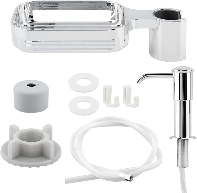 Soap Dispenser for Kitchen Sink, Built in Soap Dispenser Pump with Sponge Holder,Under Counter Brushed Nickel ABS Pump Head with 40" Extension Tube Kit(Silver)