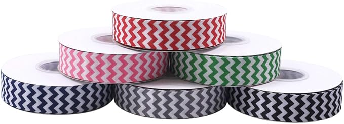 Chevron Printed Grosgrain Ribbon 1 Inch Fabric Ribbon Set Multi Color for Gift Wrapping Holiday Wedding Party Decoration Hair Bow Accessories DIY Crafts Baby Shower 30 Yards