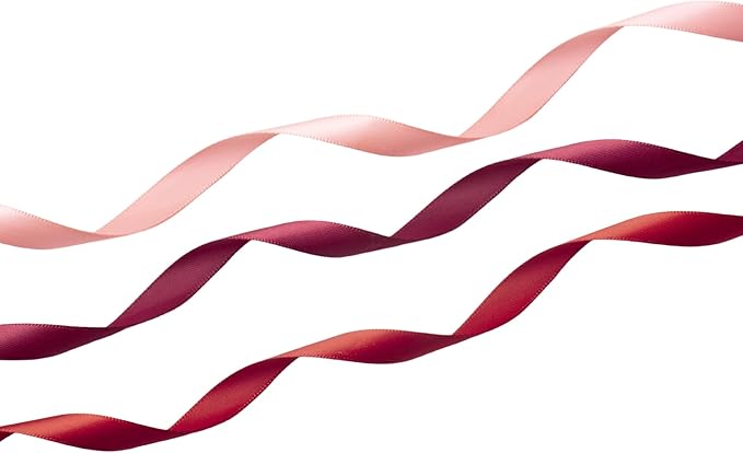 QIANF Burgundy Double Face Satin Ribbon 3/8 Inch x 45 Yards Wine Red Coral Pink Fabric Ribbon for Gift Wrapping, Flower Bouquets, Bows Making, Wedding Decor, Invitations, Christmas (3 Rolls *15Yd)