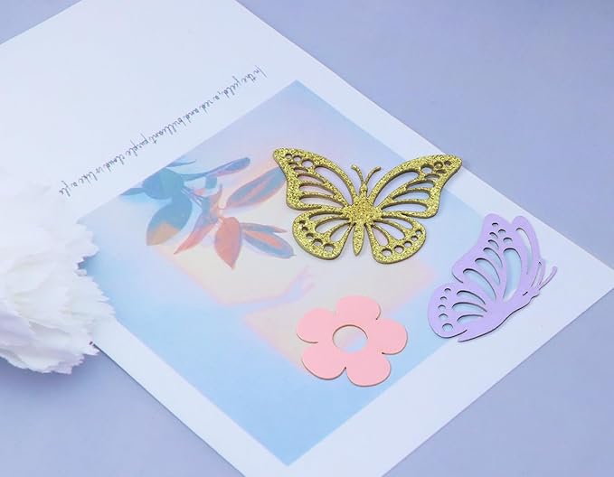 ONLYKXY 13g Butterfly Flower Table Confetti Decor Glitter Butterfly Decoration for Birthday Wedding Theme Thanks Giving Party Valentine's Mother's Day Scatter Bless Confetti (Glitter Gold)