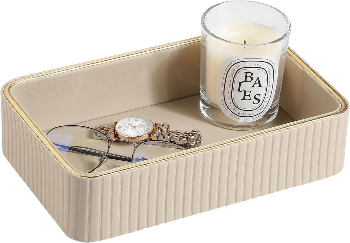 Desk Organizer Tray, PU Leather Valet Tray Nightstand Organizer Cologne Perfume Trays for Men Women