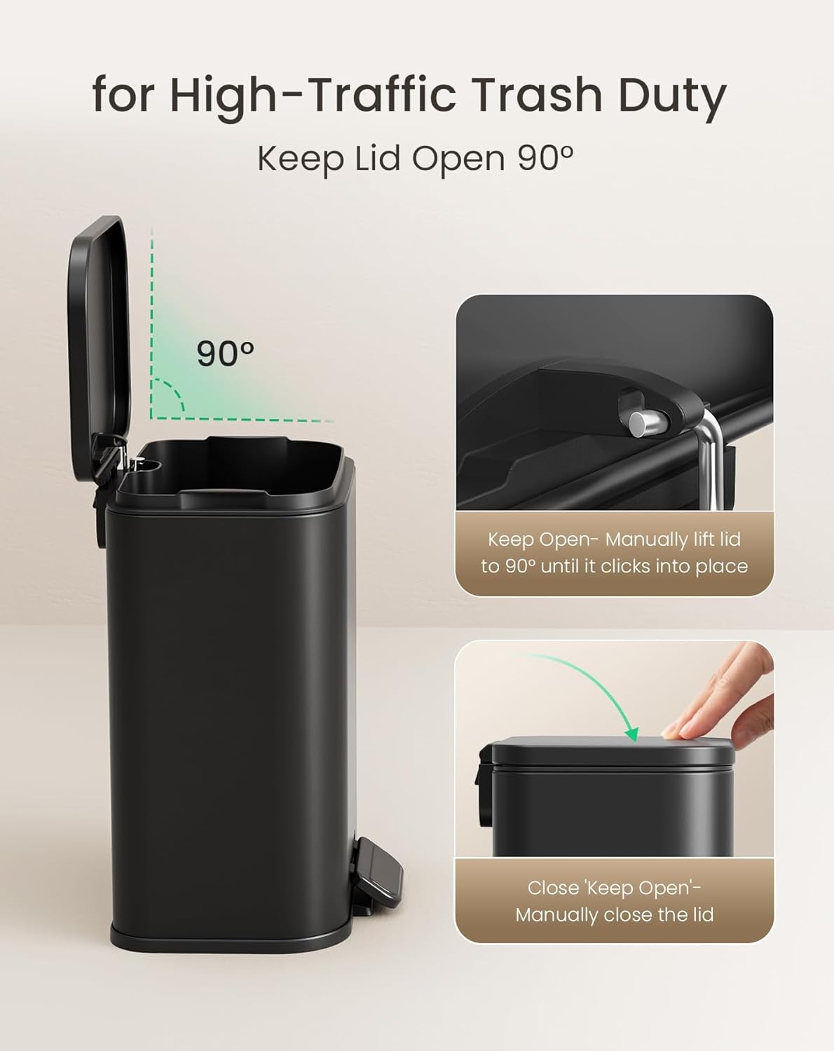Cesun Small Bathroom Trash Can with Lid-1.3 Gal, Outdoor Stainless Steel Garbage Can for Dog Poop with Anti-Slip Base, for Bathroom, Bedroom, Office, RV, Living Room, Black