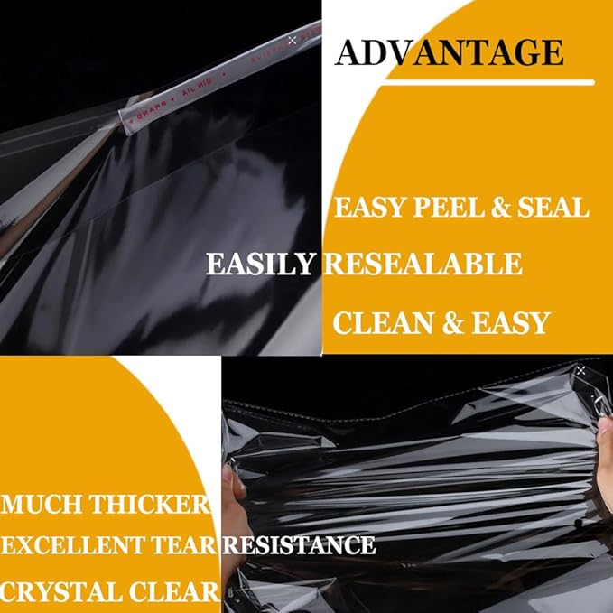 12x16 Inch Self-Adhesive Clear Cellophane Bags with Punched Holes | 70 Count Resealable Plastic Clothing Bags for Selling, Packaging Clothes, T-Shirts & Retail Storage (Premium Clear Packaging)