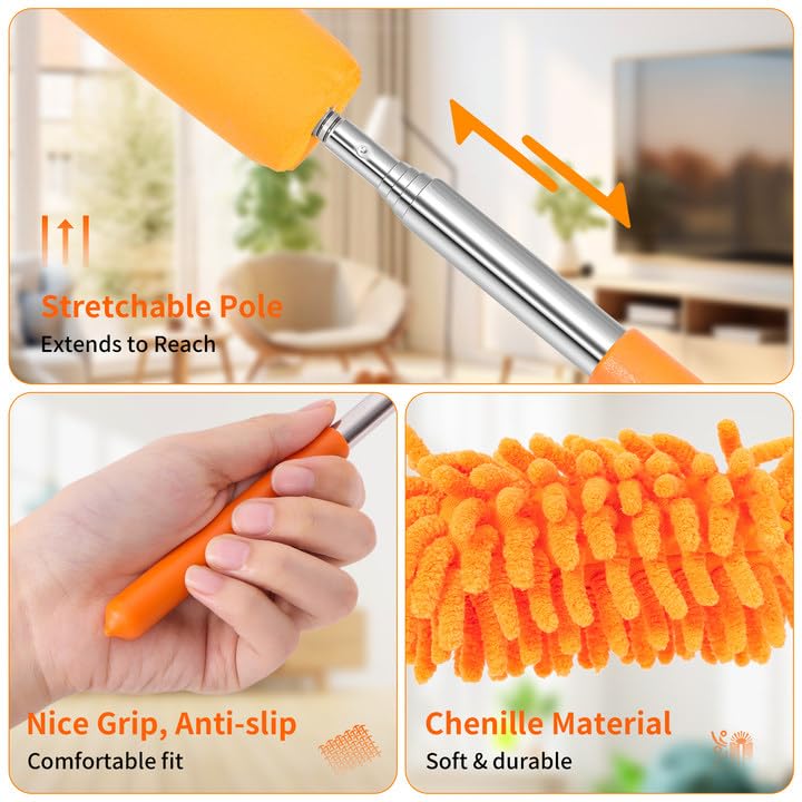 Mini Duster for Cleaning, 360° Bendable Hand Dusters with Extension Pole, Washable Small Duster for Car Interior, Office, Furniture