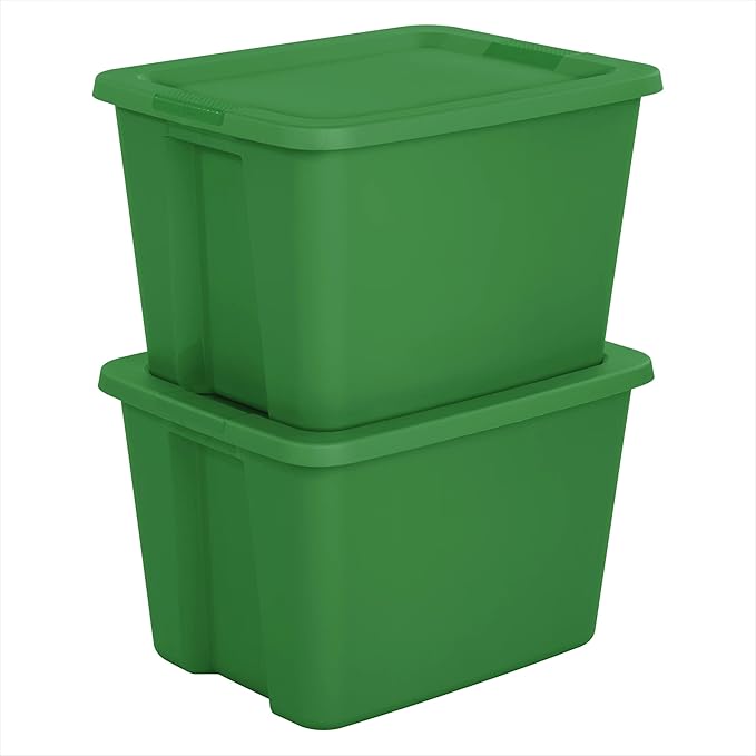 18 Gallon Plastic Storage Bin with Secure Snap Lid (Pack of 8) - Stackable Organizer Tote with Handles - Perfect for Closet, Dorm & Home Organization (Green, (8 Pack) 18-Gallon)
