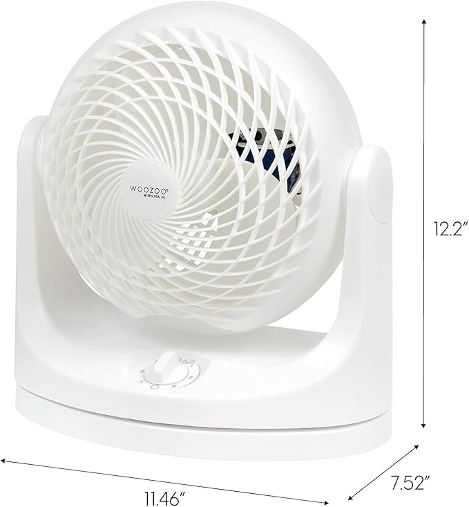 IRIS USA WOOZOO Desk Fan, Oscillating Air Circulator, 3 Speeds, 36ft Max Air Distance, 244ft² Coverage, 112° Adjustable Vertical Tilt, 29db Quiet Motor, Small Fan for Bedroom, Office, Dorm, White