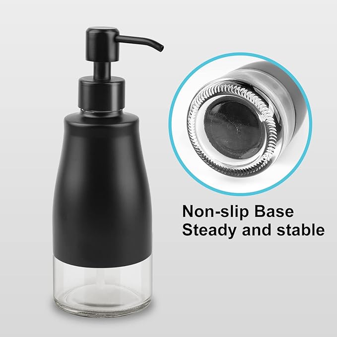 AUMIO Dish Soap Dispenser with Stickers, 2 Pack Kitchen Dish Refillable Liquid Dispensers, Stainless Steel Case Glass Liner Soap Dispenser for Bathroom Kitchen, Matte Black (10 OZ./ 300ML)