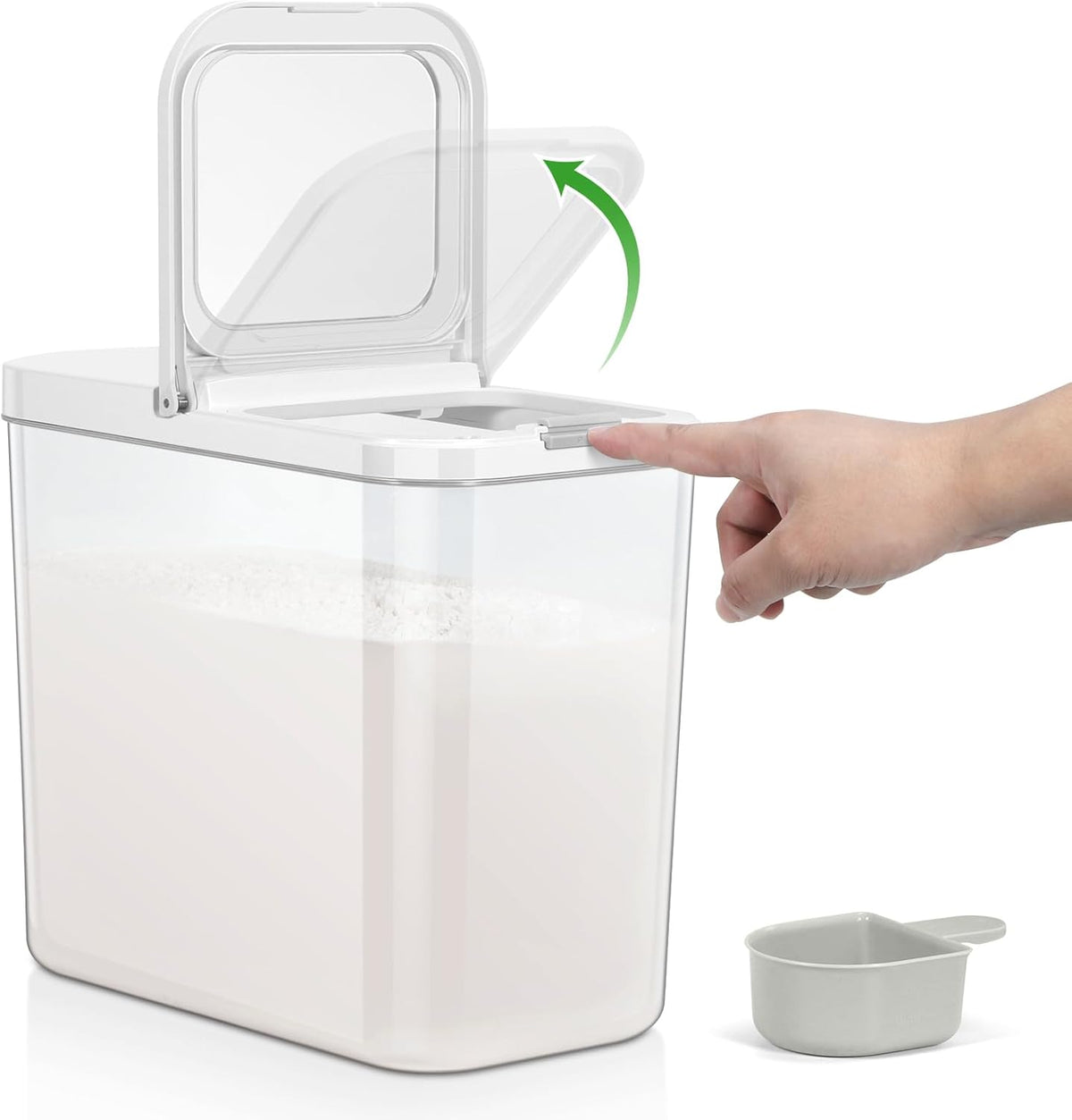Rice Flour Storage Container - 12.7 Qt, 25 Lbs Crystal-Clear Plastic Food Storage Container Bin with Pop-up Lid for Grains Beans