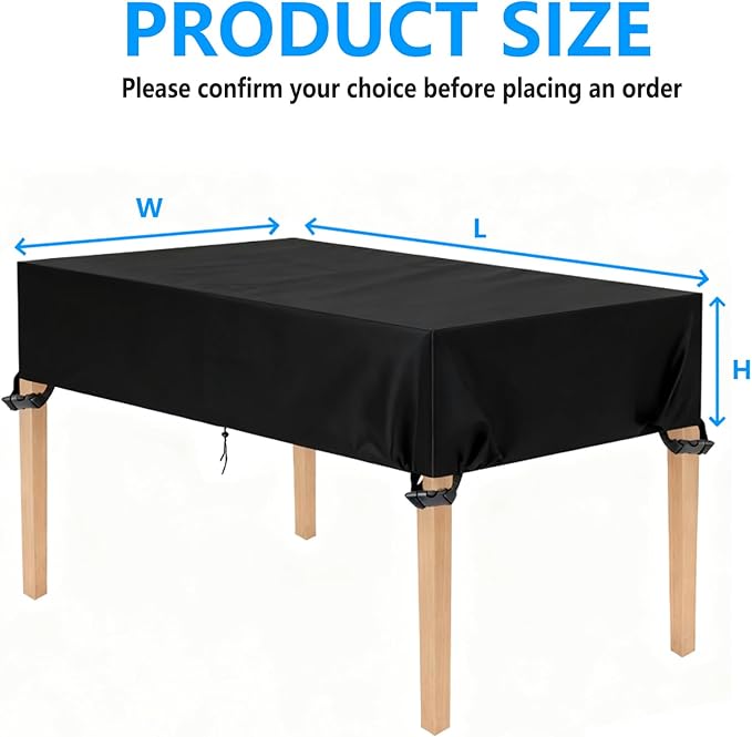 Outdoor Table Cover 60"L x 38"W x 8"H, 420D Waterproof Outdoor Cover for Patio Furniture Dinning Table Picnic Coffee Tables Chairs and Sofas, Black