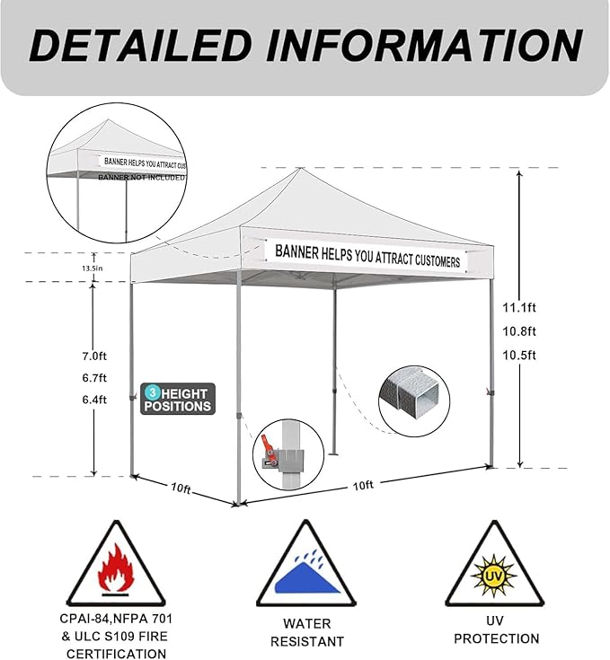 Eurmax USA 10x10ft Pop Up Canopy,Commercial Instant Tent for Outdoor Events,Patented No-Tip Rolling Storage Bag with 4 Sandbags,UV & Water Resistant,Heavy Duty Portable Shelter Gazebo,Stripe Blue