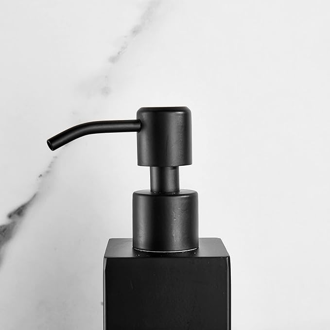 BATHSIR Matte Black Soap Dispenser, Refillable Shower Soap Dispenser Wall Mounted, Stainless Steel Clear Hand Soap Dispenser with Pump for Bathroom Kitchen Sink Dish (Square 200ML)