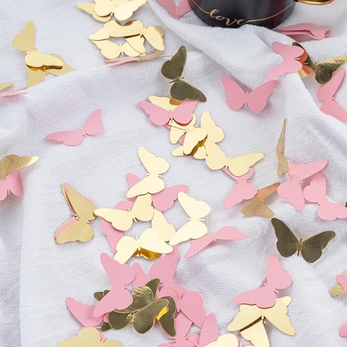300PC Pink Gold Butterfly Confetti Butterfly Baby Shower Decorations Spring Wedding Bridal Shower Birthday Table Decor
