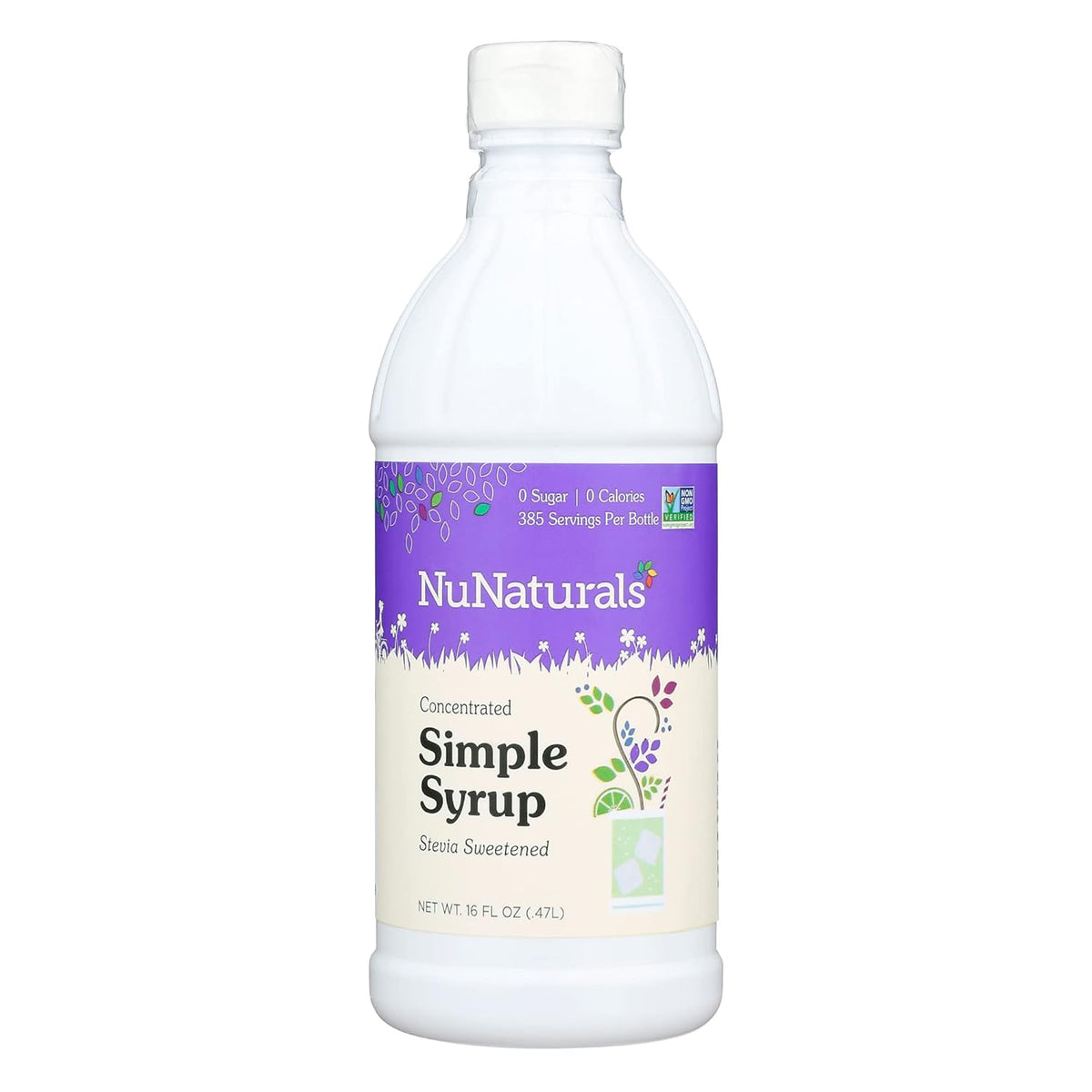 NuNaturals Stevia Simple Syrup, Sugar-Free Sweetener, Plant-Based Sugar Substitute, Zero Calorie, 16 oz