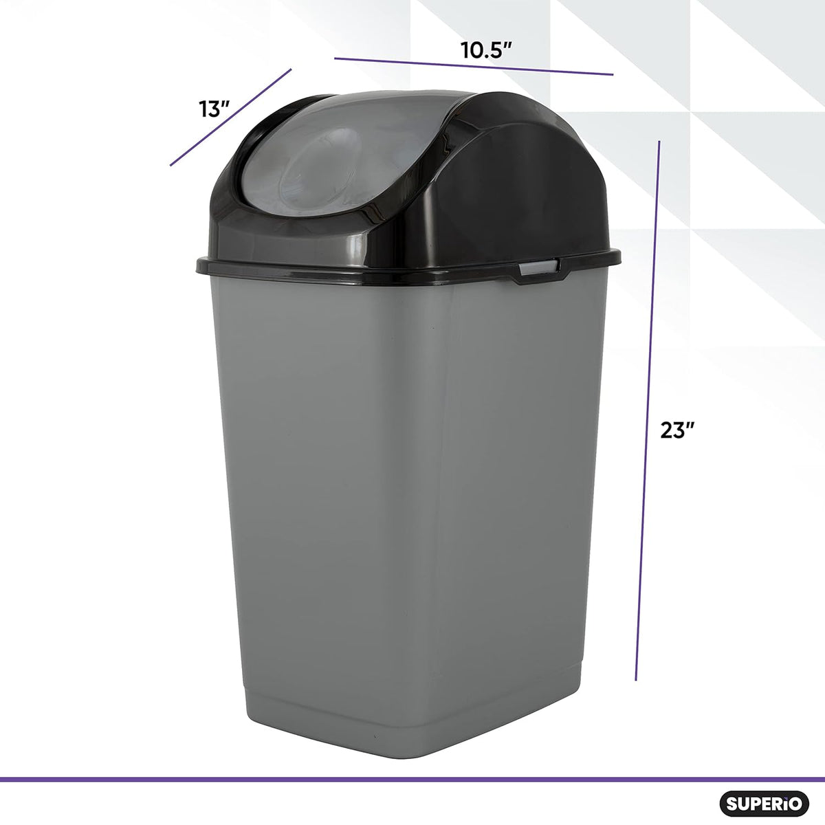 Superio Office Trash Can with Lid 9 Gallon Kitchen Garbage Can Bedroom Waste Basket 37 Qt. Swing Top Trashcan Plastic Durable Waste and Recycle Bin (2, Grey/Black)