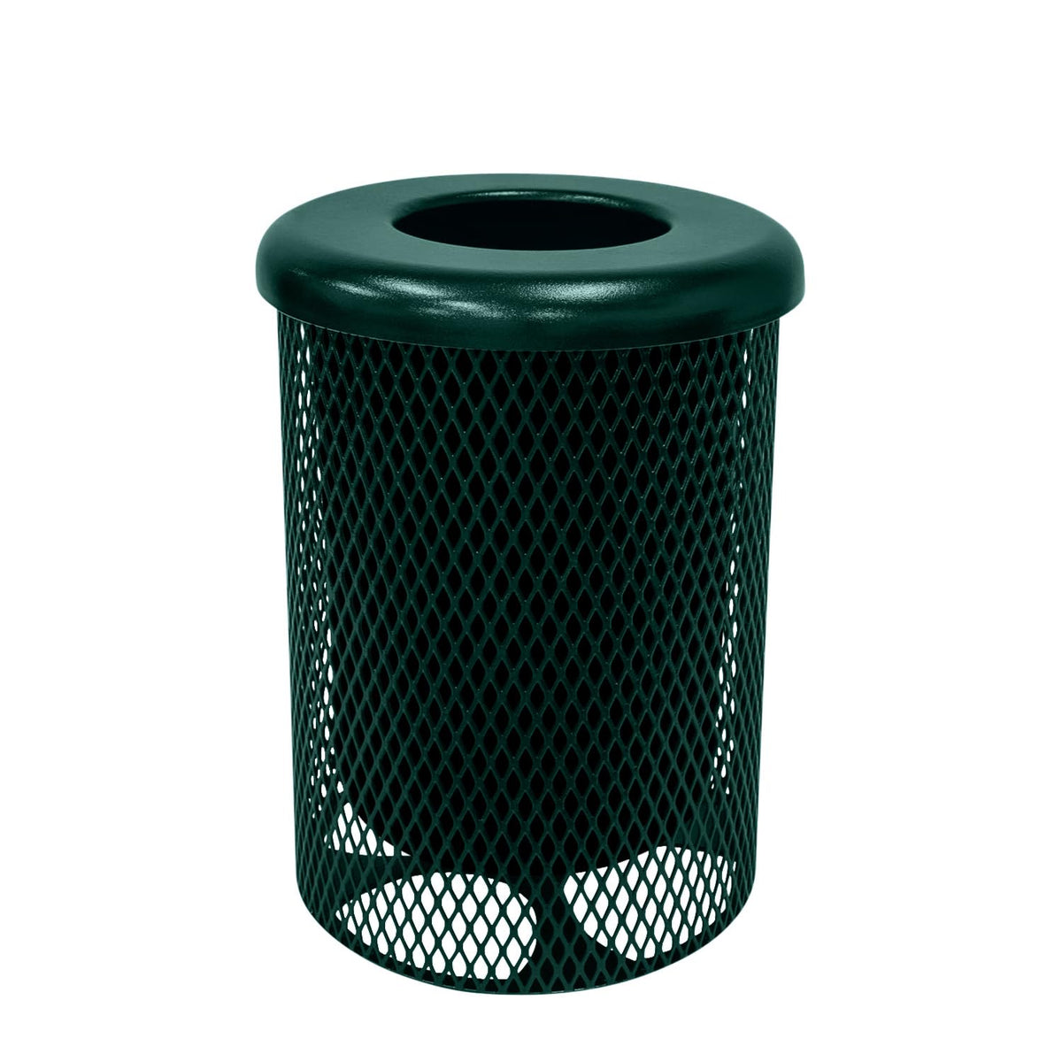 COATEDOUTDOORFURNITURE RFT-DGRN Heavy Duty 32 Gallon Round Trash Receptacle, Liner Included, Dark Green with Flat Top Lid, Made in America