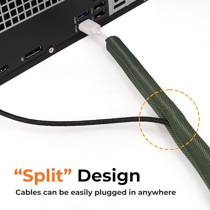 1 inch Split Braided Cable Management Sleeve for USB Cable Power Cord Audio Video Cable, Wire Loom Cord Protector from Cat Dog Chewing (Yellow, 25FT)