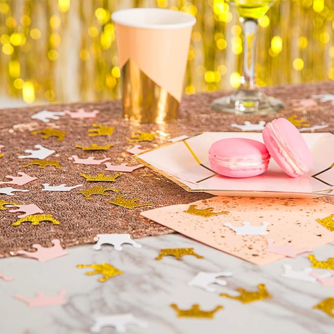 MOWO Glitter Crown Confetti Table Decor and Party Wedding Event Decor, Gold Glitter,Pink,White, 200 Count