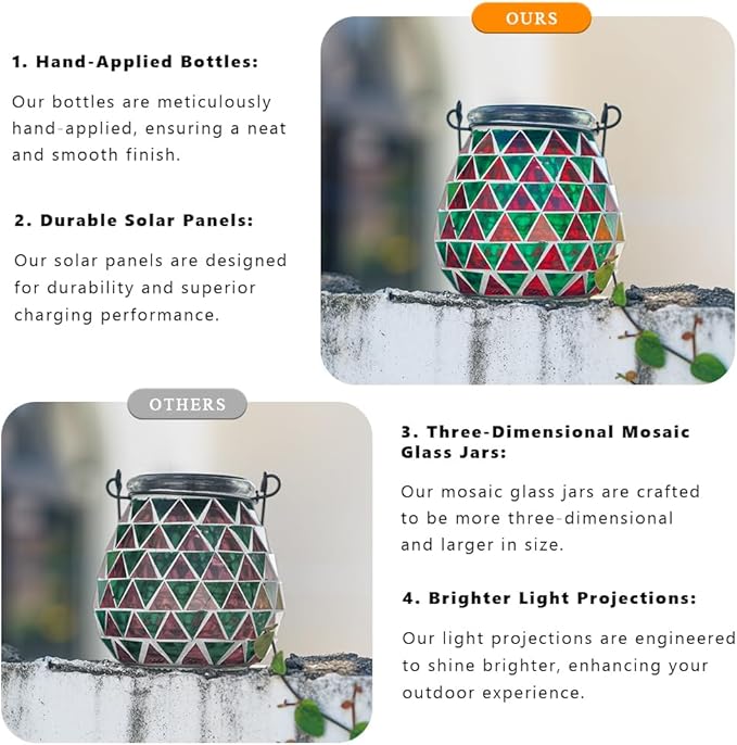 Starsoul 2 Pack Solar Lanterns Outdoor Waterproof, Vibrant Mosaic Hanging Solar Lights, Decorative Solar Lantern for Outside Garden Decor