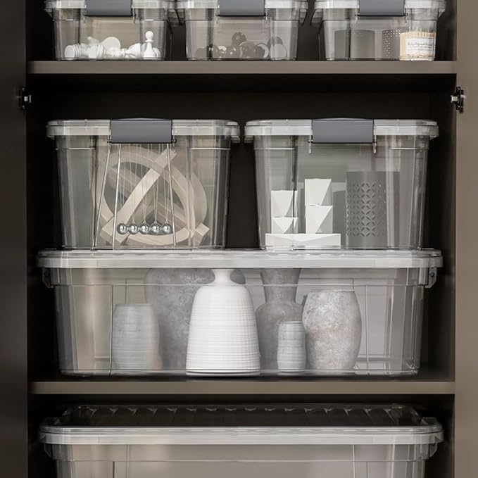 Superio Clear Storage Box with Lid, 22.5 Quart Plastic Container Bins for Organizing, Stackable Crates, BPA Free, Non Toxic, Odor Free, Organizers for Home, Office, School, and Dorm, 10 Pack