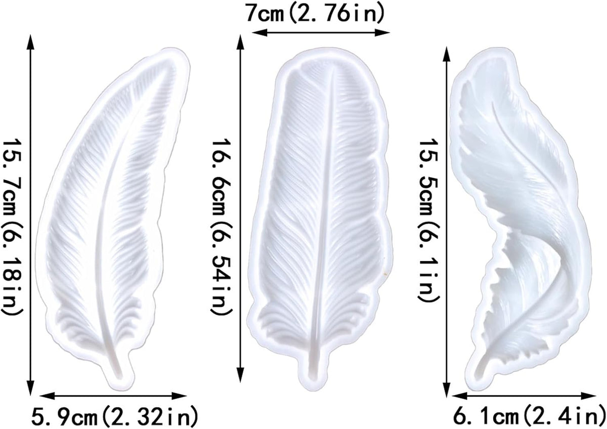 Wehous 3PCS Feather Resin Mold 3D Feather Shape Silicone Molds for Epoxy Resin Casting Concrete Wall Hanging Keychain Jewelry Pendant Decor Mould DIY