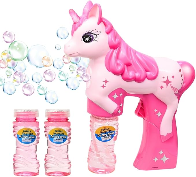 Unicorn Bubble Gun Set for Kids 2 Pack Automatic Bubble Blower Toy Bubble Machine Maker Outdoor Toys for Toddlers Girls Boys Backyard Play