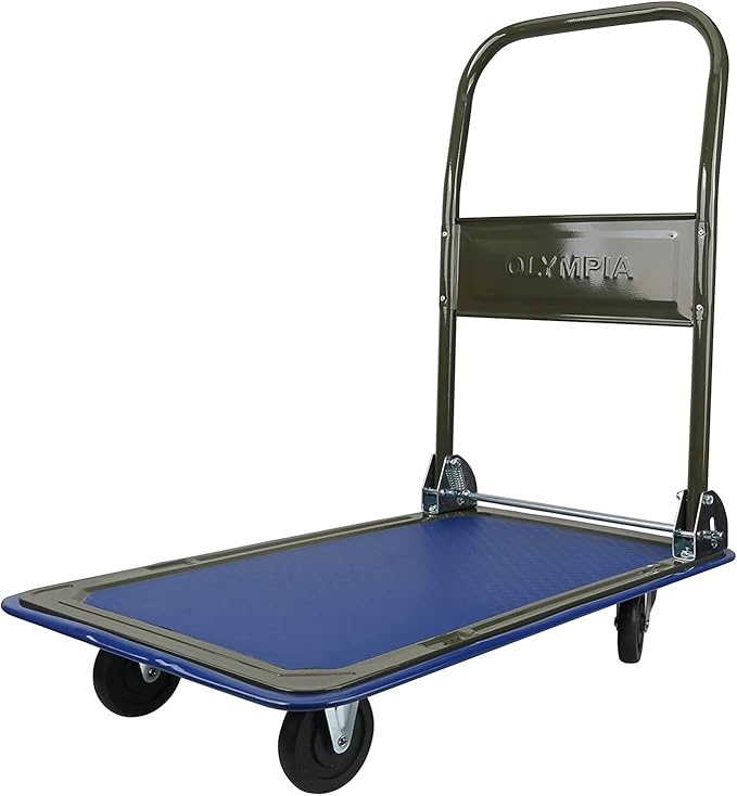 Olympia Tools Foldable Push Cart Dolly - 300 Lb. Capacity Heavy Duty Platform Truck with 360° Swivel Wheels - Black