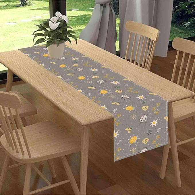 Mid Century Modern Table Runner, Retro 1950s 1960s Atomic Abstract Gray Cute Coffee Table Center Decor for Home Kitchen Dining Patio Holiday Party Indoor Outdoor Table Decorations, 13"x108" Inch