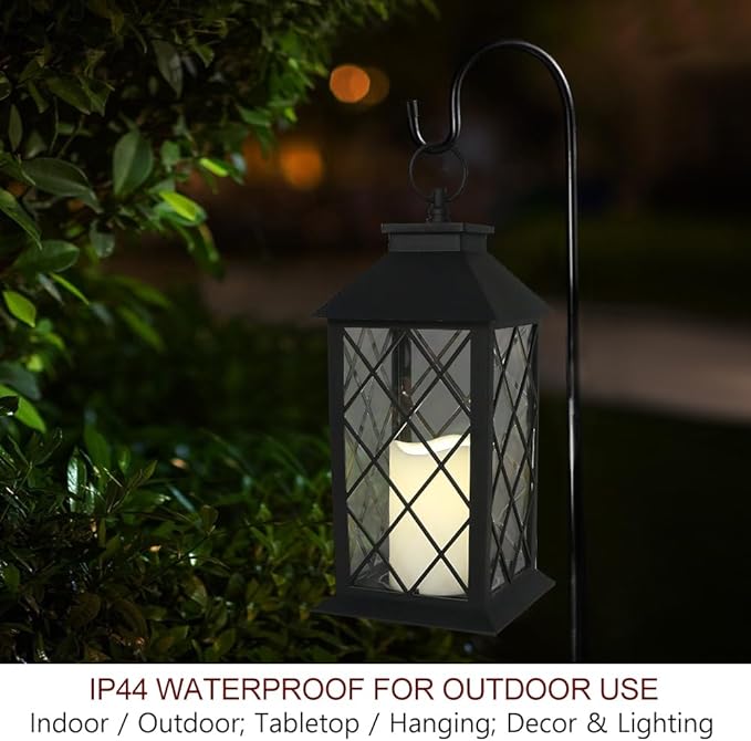 13.5" Decorative Candle Lantern with Timer Candles - IP44 Waterproof Vintage Lanterns Battery Powered LED Decorative for Wedding - Warm White Hanging Wall Lanterns